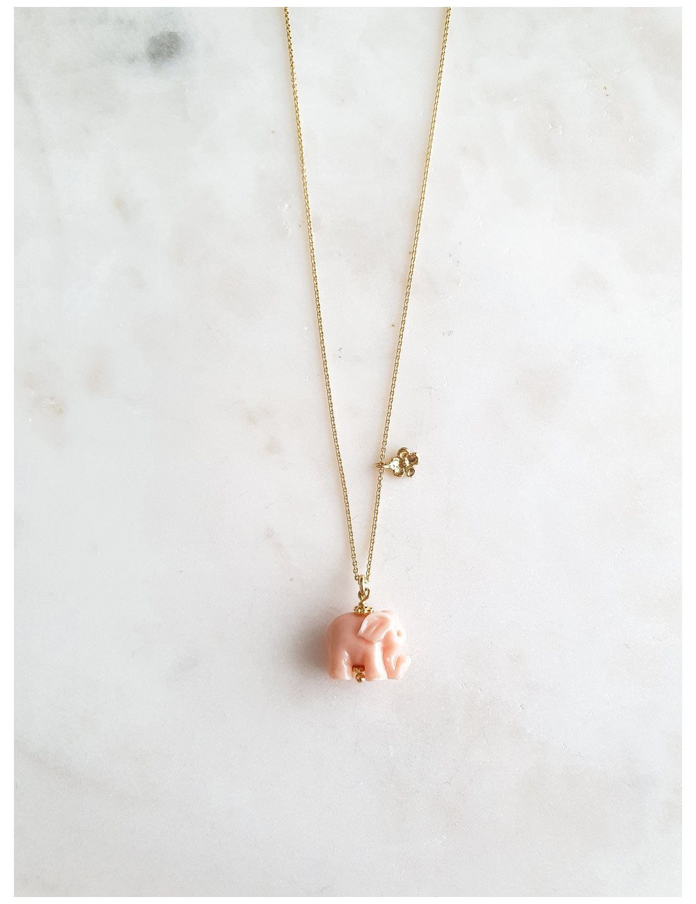 Colar Elefante Rosa Prata Dourada