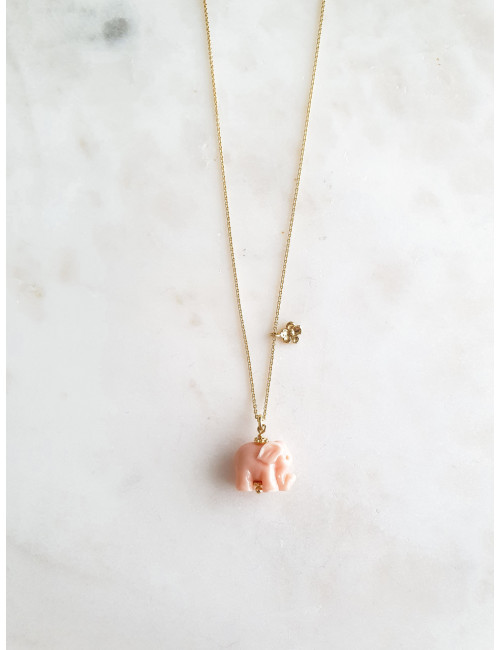 Colar Elefante Rosa Prata Dourada