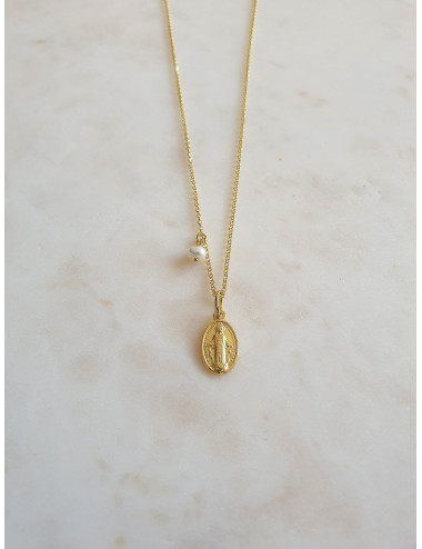 COLAR MILAGROSA E PÉROLA PRATA DOURADA