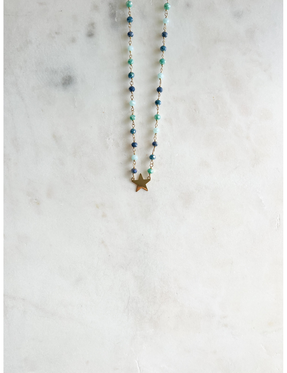Colar Turmalinas Azuis e Estrela Prata Dourada