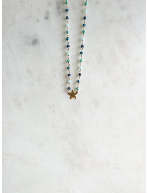 Colar Turmalinas Azuis e Estrela Prata Dourada