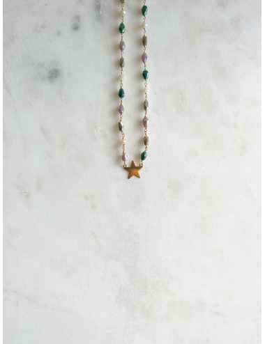 Colar Turmalinas Nude e Estrela Prata Dourada