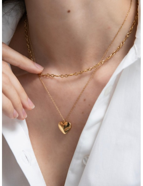 Colar One Neckmess Heart Big Gold