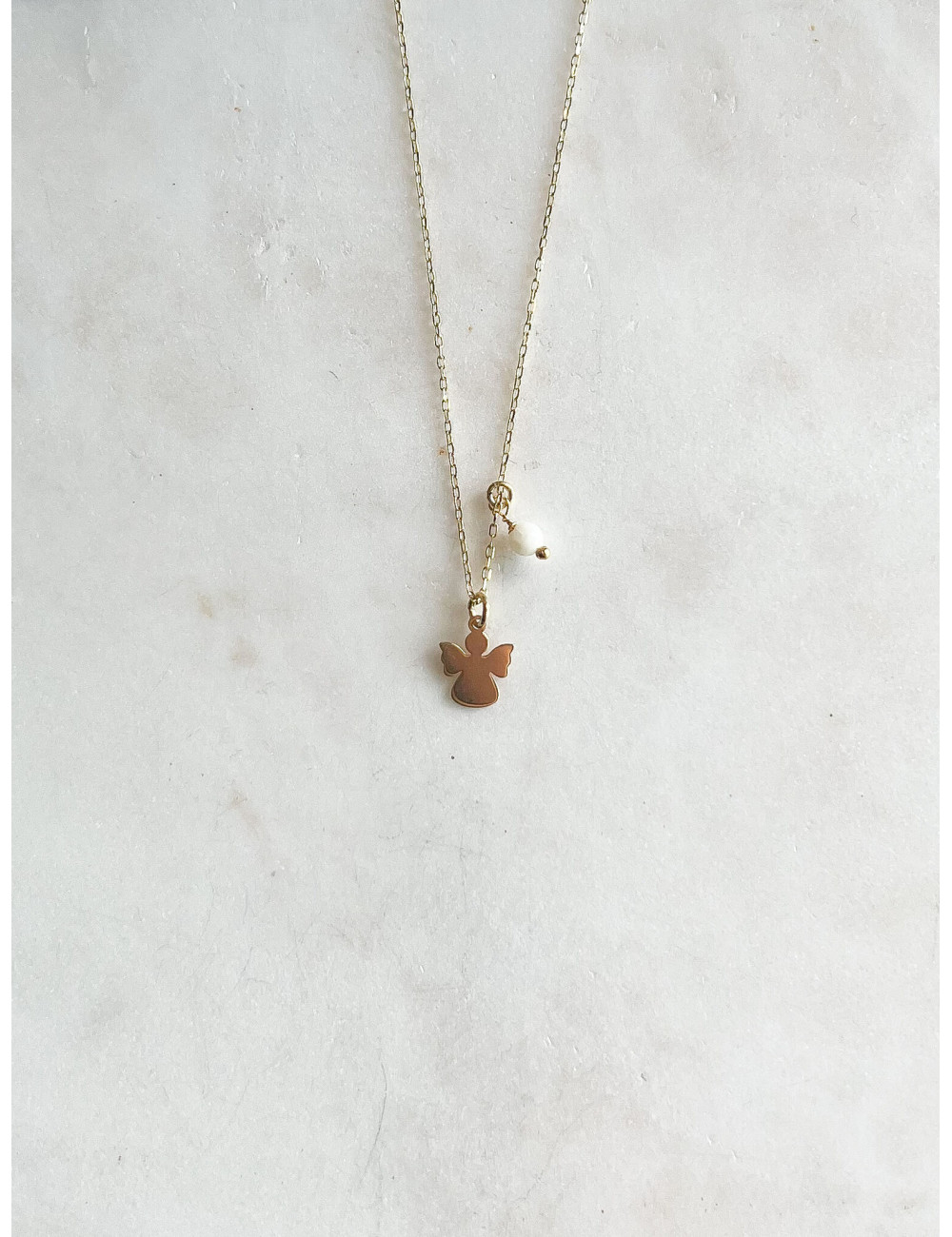 Colar Anjo e Cristal Prata Dourada