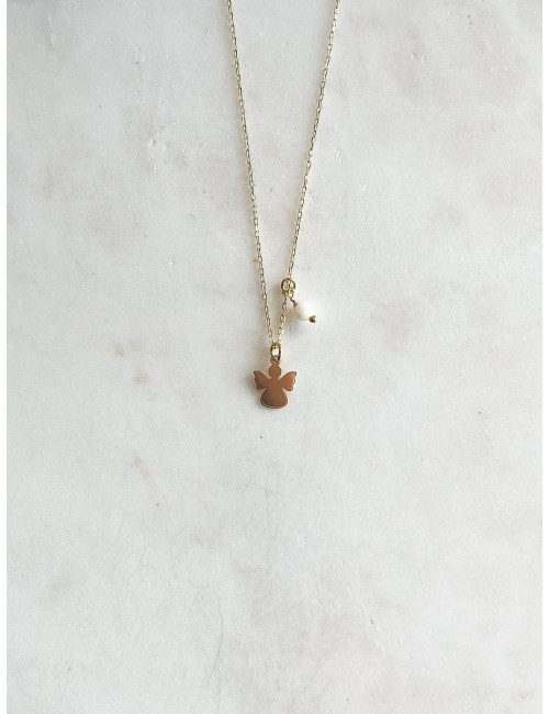 Colar Anjo e Cristal Prata Dourada