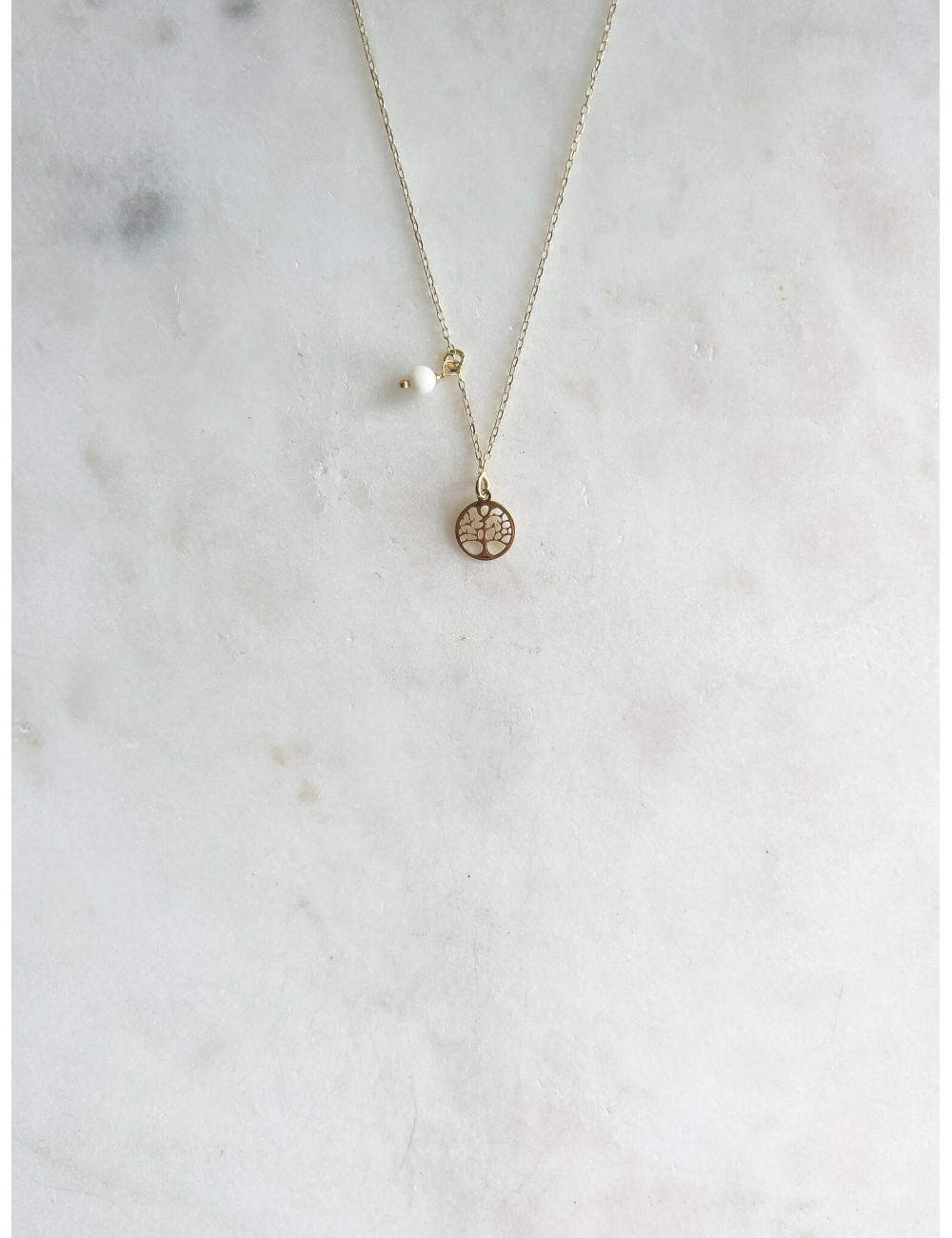 Colar Árvore Vida e Cristal Prata Dourada