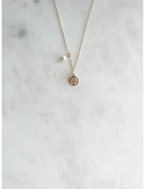 Colar Árvore Vida e Cristal Prata Dourada