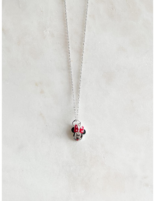 Colar Junior Minnie Prata e esmalte