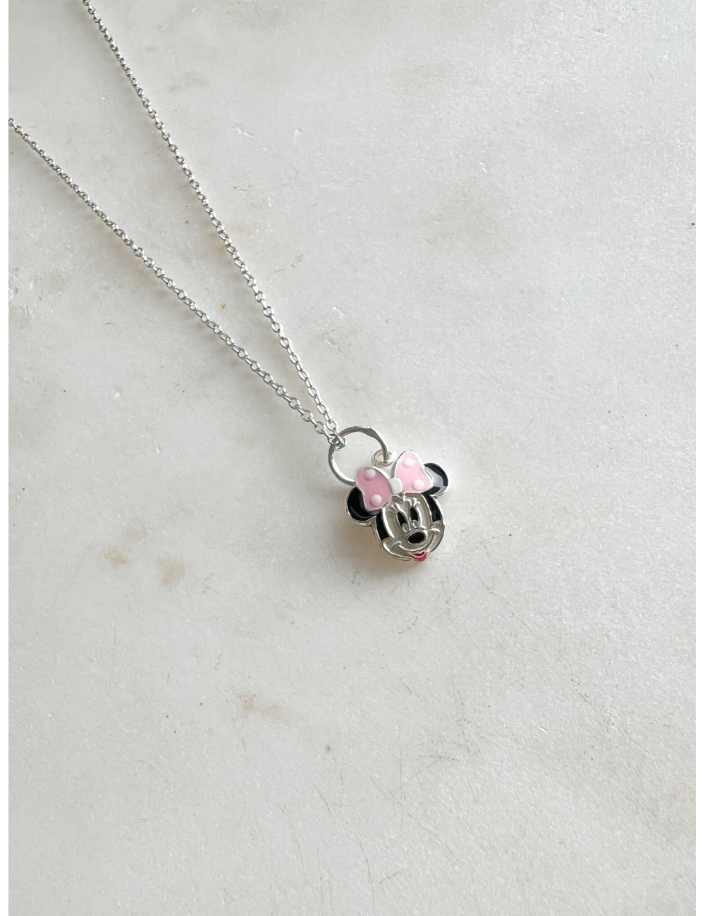 Colar Junior Minnie Rosa Prata e esmalte