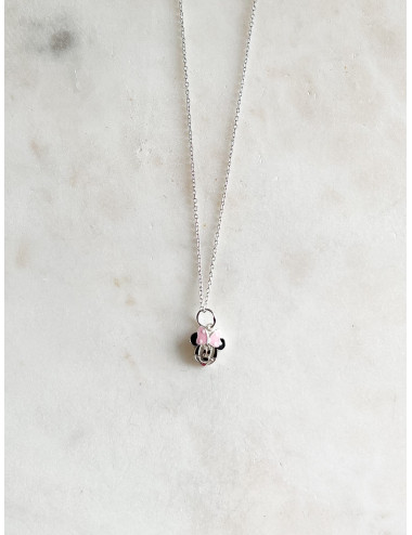 Colar Junior Minnie Rosa Prata e esmalte