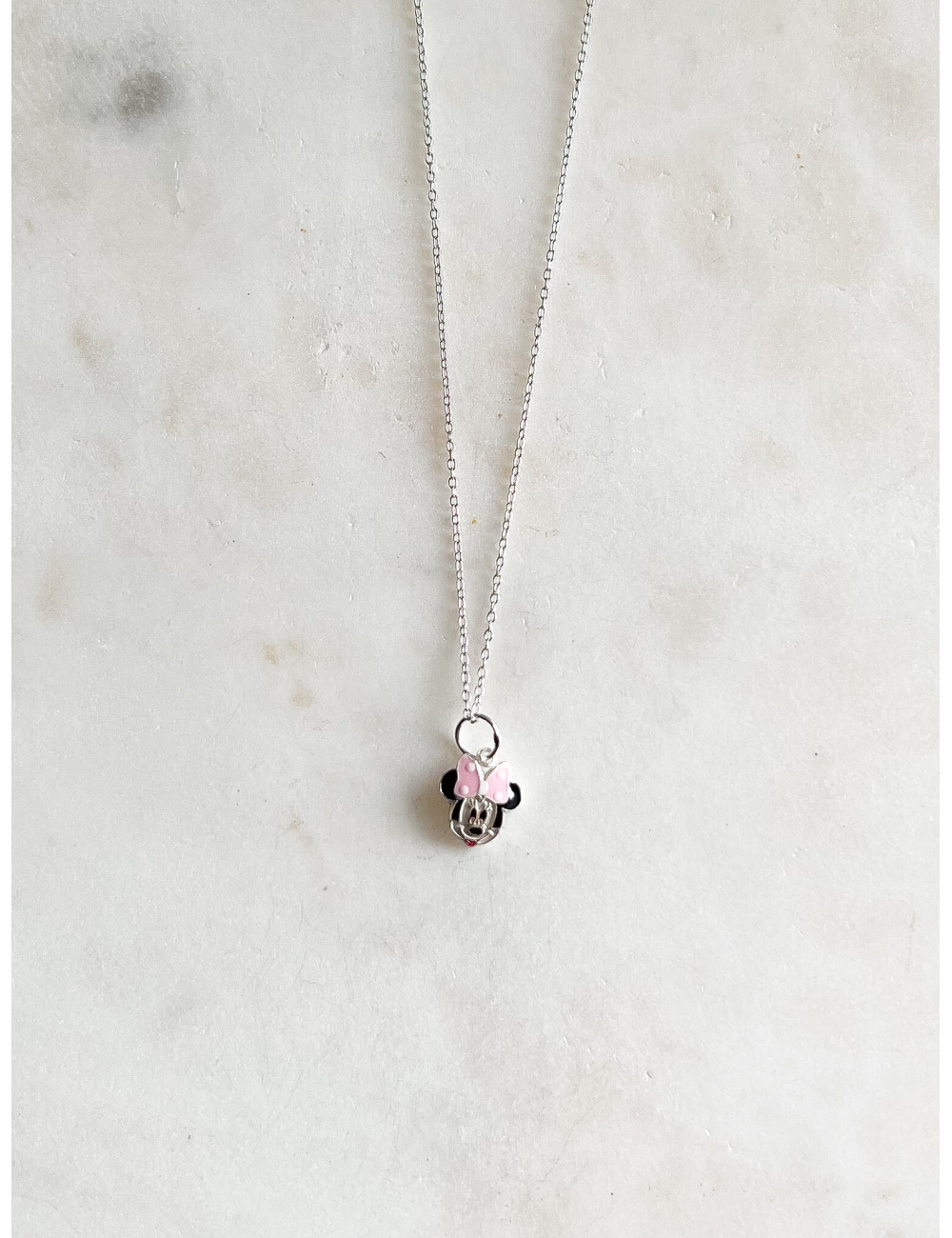 Colar Junior Minnie Rosa Prata e esmalte