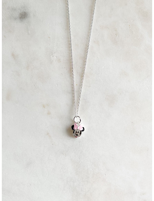 Colar Junior Minnie Rosa Prata e esmalte