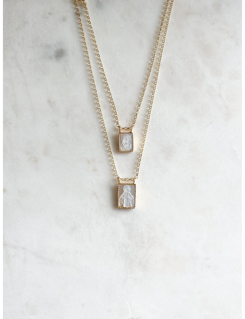 Escapulário Madrepérola Prata Dourada