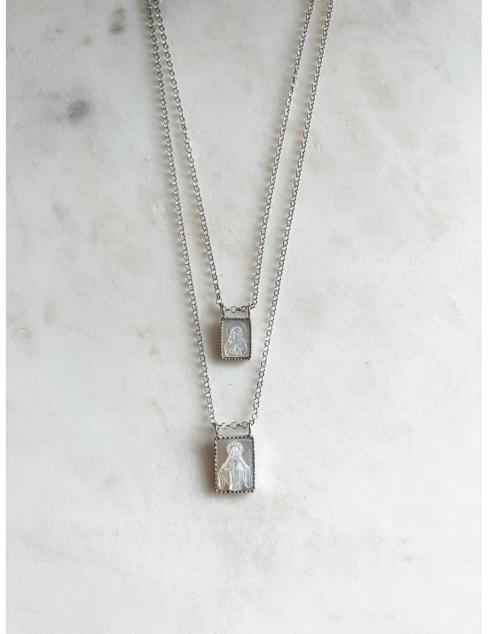 Escapulário Madrepérola Prata