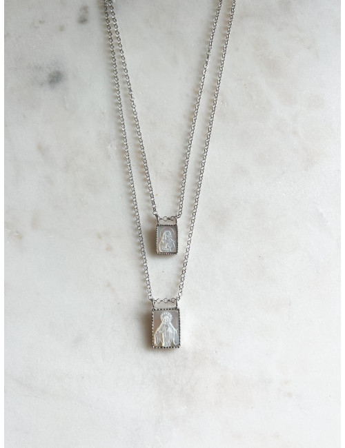 Escapulário Madrepérola Prata