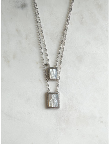 Escapulário Cravado Madrepérola Prata