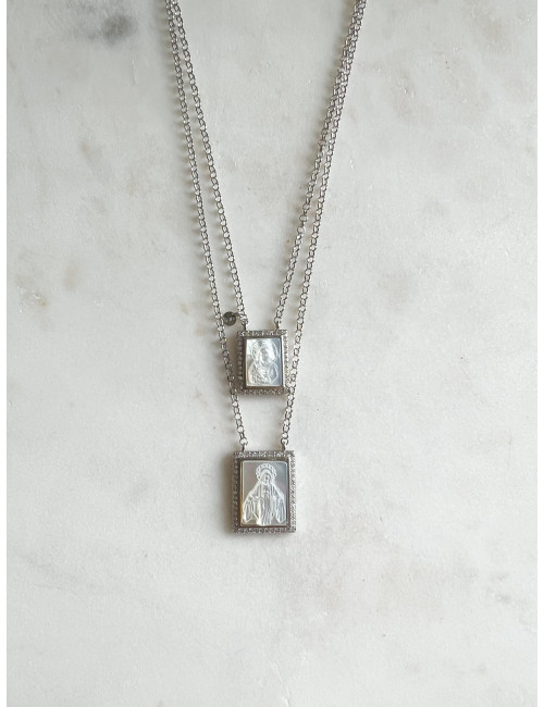 Escapulário Cravado Madrepérola Prata