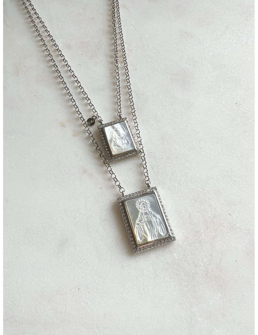 Escapulário Cravado Madrepérola Prata