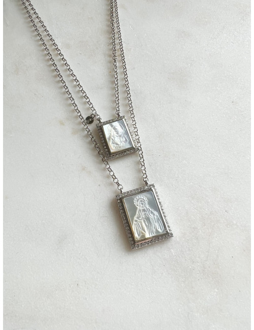 Escapulário Cravado Madrepérola Prata