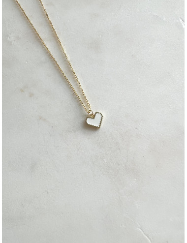 Colar Coração Branco Prata Dourada
