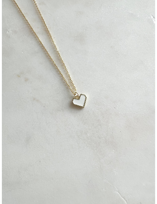 Colar Coração Branco Prata Dourada