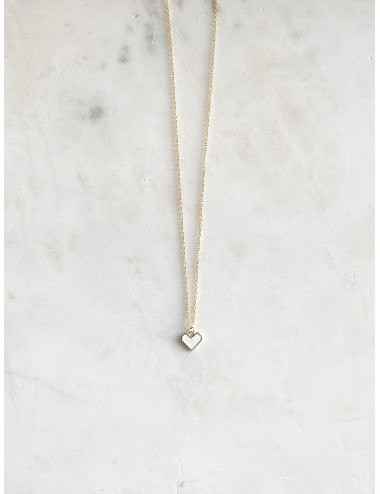 Colar Coração Branco Prata Dourada