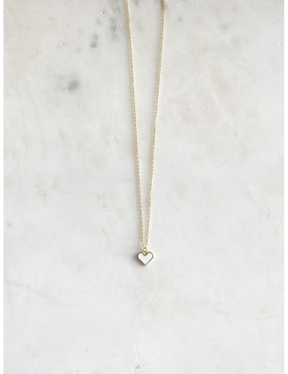 Colar Coração Branco Prata Dourada