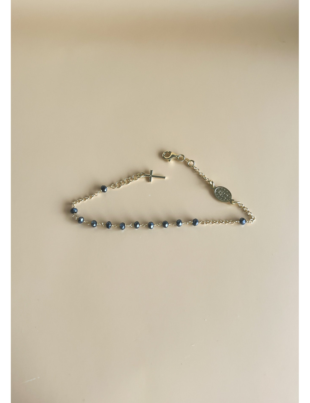 Pulseira Santa e Cruz Pedras Prata Dourada