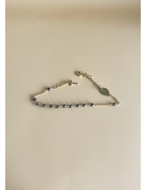 Pulseira Santa e Cruz Pedras Prata Dourada