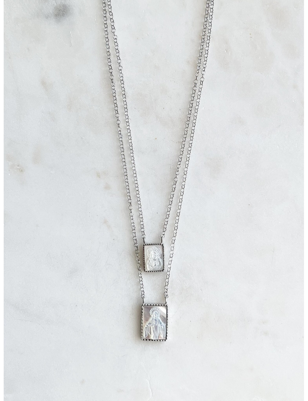 Escapulário Madrepérola Prata