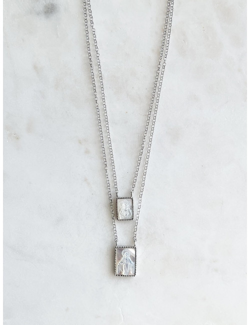 Escapulário Madrepérola Prata