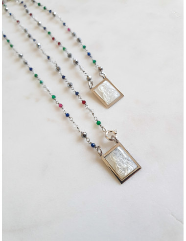 ESCAPULÁRIO TURMALINAS MADREPÉROLA PRATA