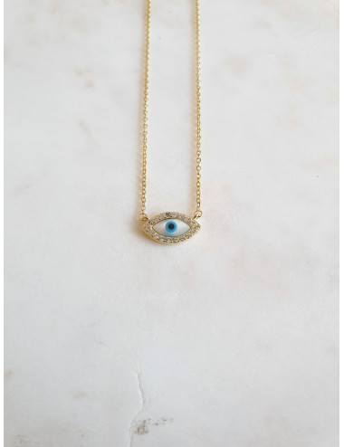 COLAR OLHO MADREPÉROLA PRATA DOURADA