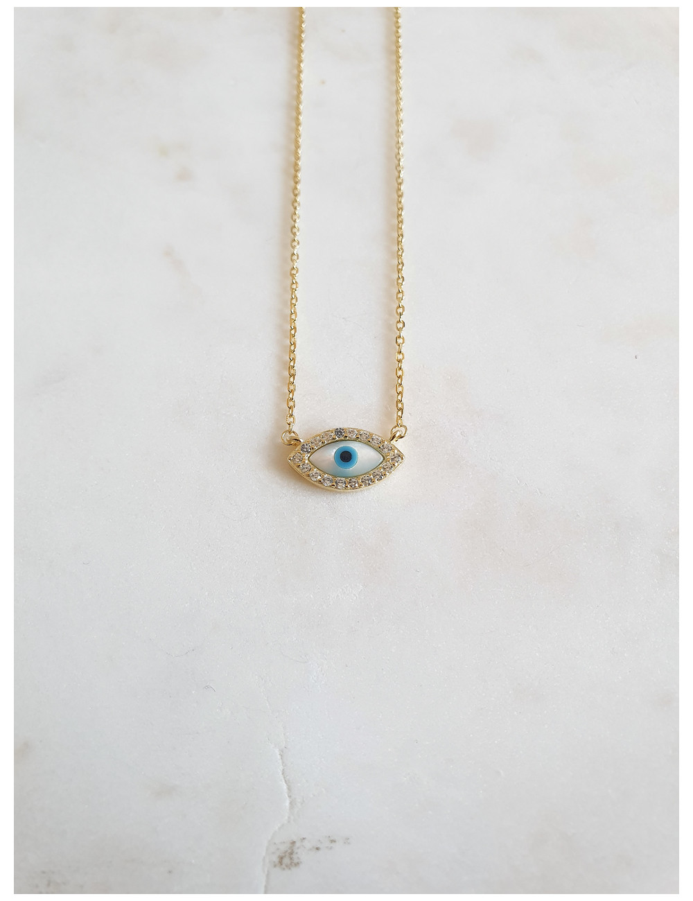 COLAR OLHO MADREPÉROLA PRATA DOURADA