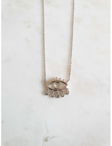 COLAR OLHO PENDENTES ZIRCÓNIAS PRATA