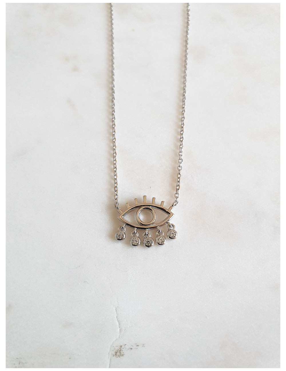 COLAR OLHO PENDENTES ZIRCÓNIAS PRATA