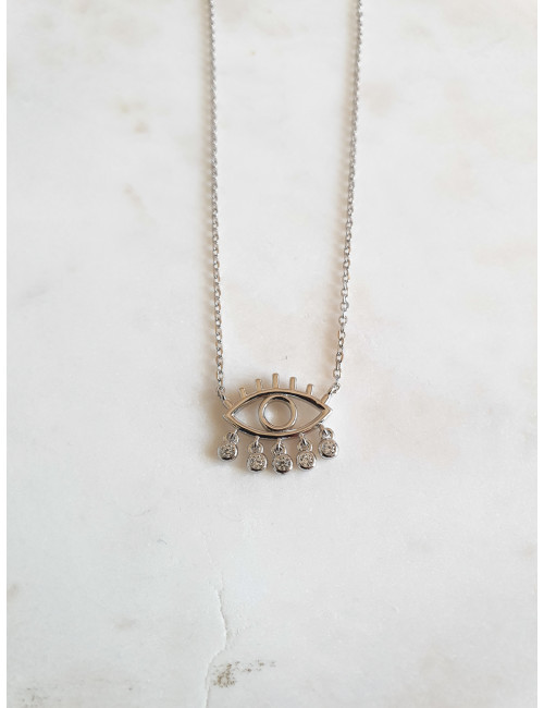 COLAR OLHO PENDENTES ZIRCÓNIAS PRATA