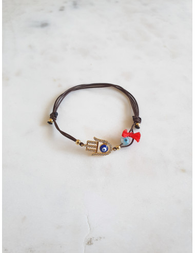 PULSEIRA SEDA MÃO FÁTIMA PRATA DOURADA