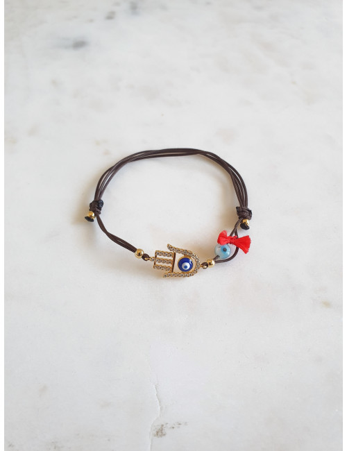 PULSEIRA SEDA MÃO FÁTIMA PRATA DOURADA