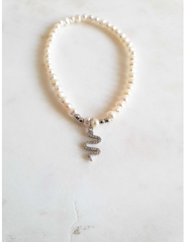 PULSEIRA PEROLAS COBRA PRATA