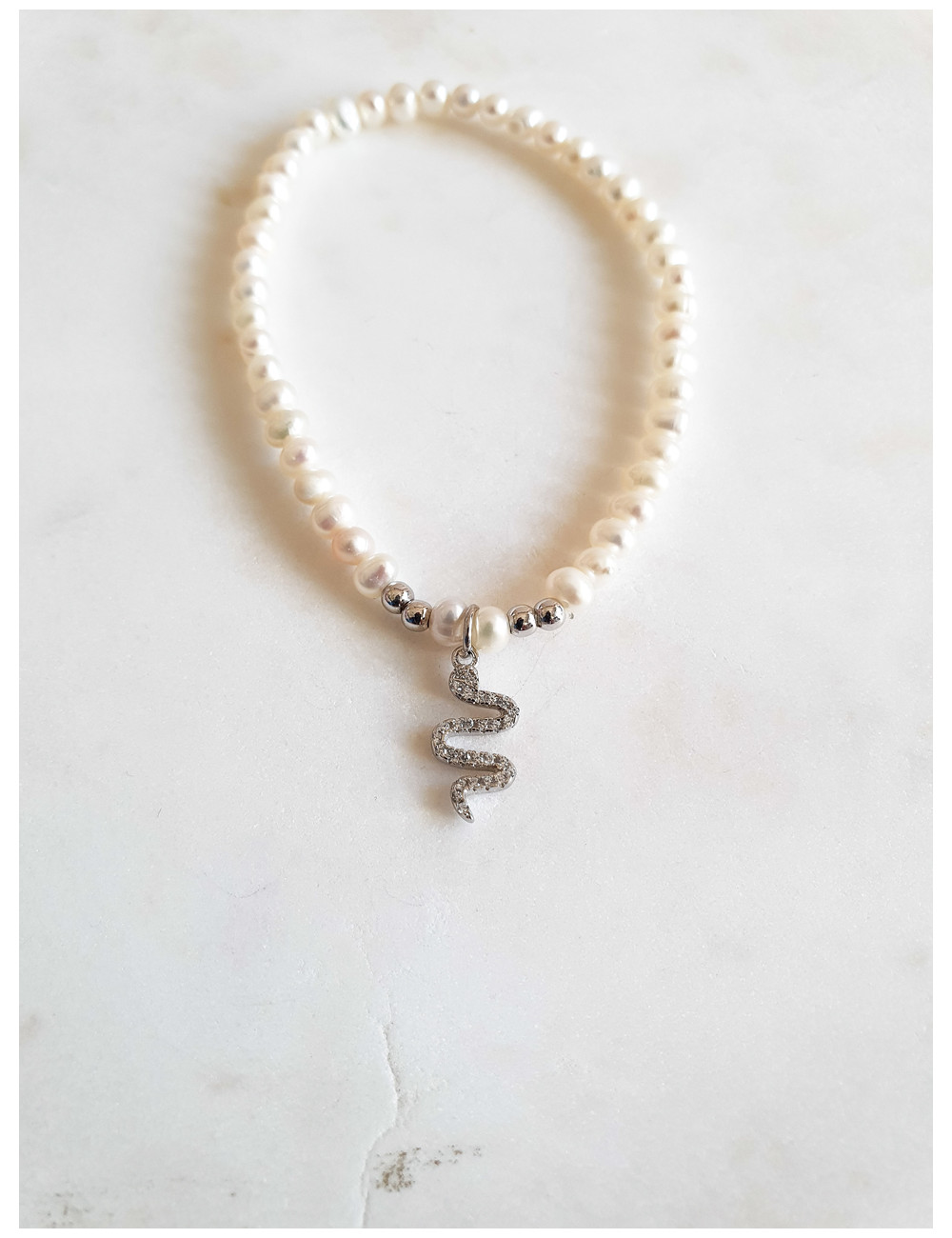 PULSEIRA PEROLAS COBRA PRATA