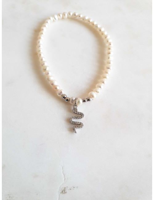 PULSEIRA PEROLAS COBRA PRATA