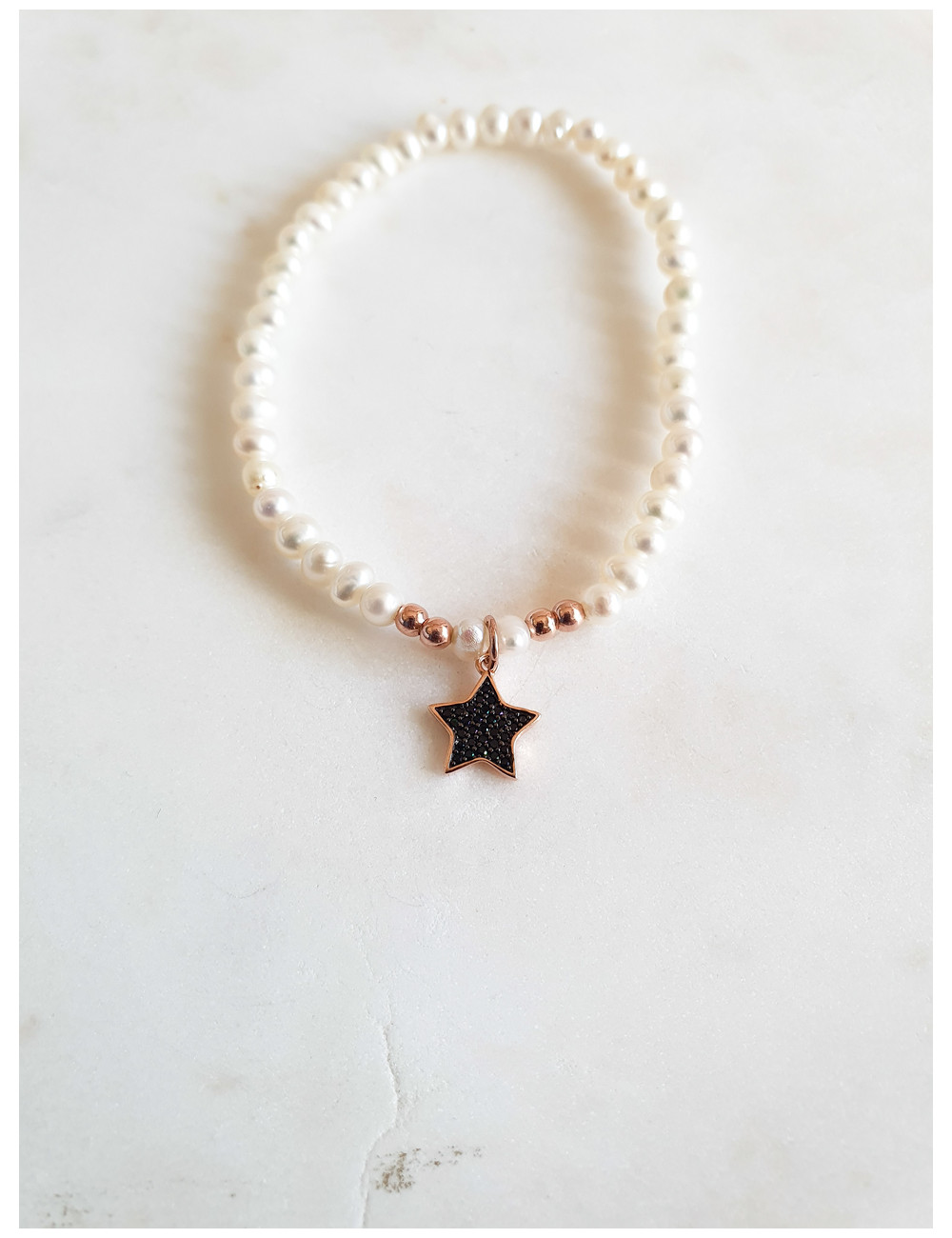 PULSEIRA PEROLAS ESTRELA PRATA ROSE GOLD