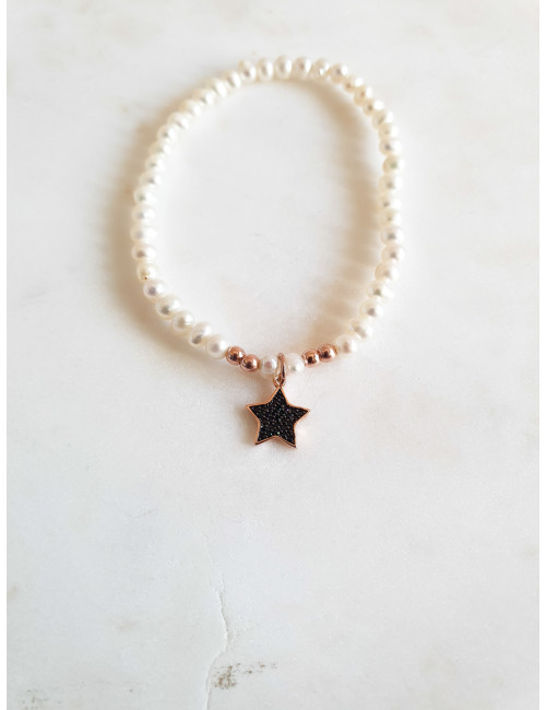 PULSEIRA PEROLAS ESTRELA PRATA ROSE GOLD