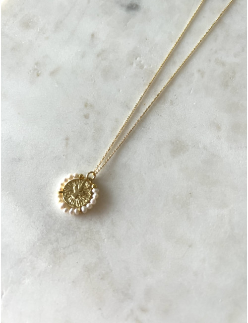 Colar Anjo e Pérolas Prata Dourada