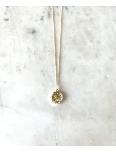 Colar Anjo e Pérolas Prata Dourada