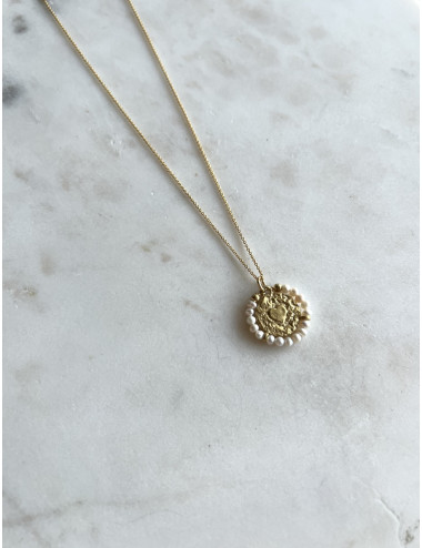 Colar Coração e Pérolas Prata Dourada