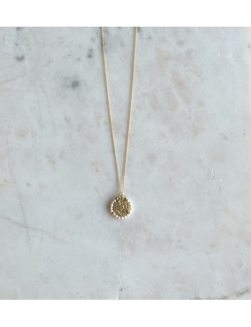 Colar Coração e Pérolas Prata Dourada