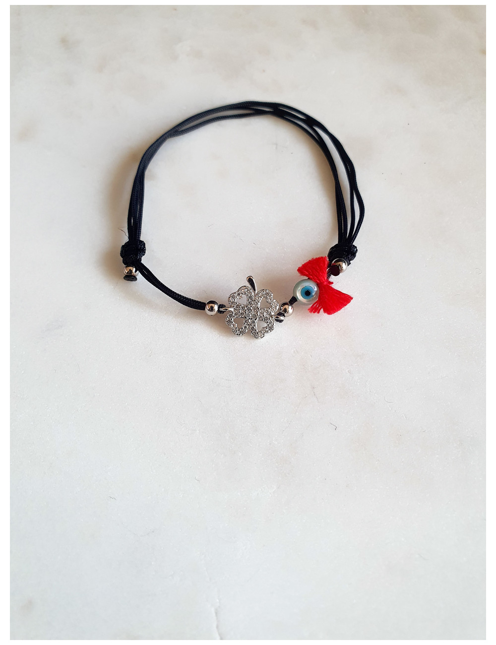 PULSEIRA EM FIO SEDA TREVO PRATA