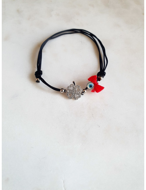 PULSEIRA EM FIO SEDA TREVO PRATA